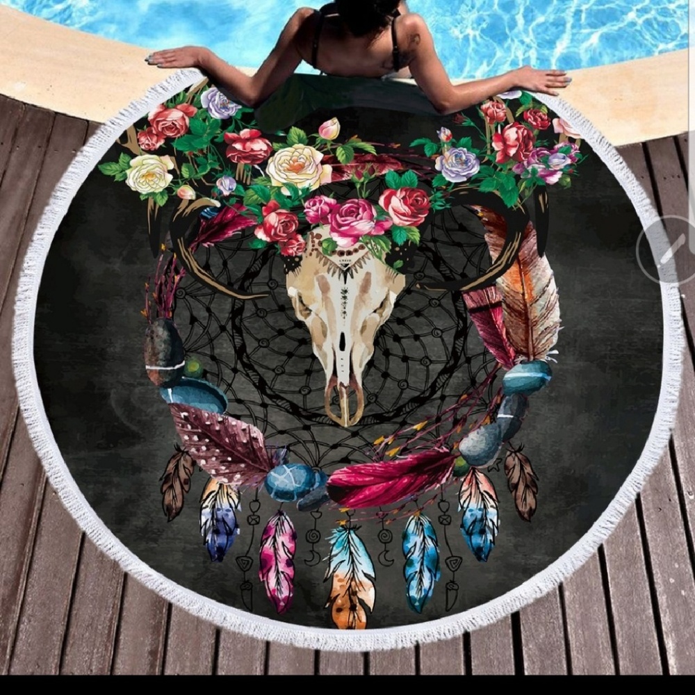 Boho Chic Cow Skull Beach Towel Cover-Up